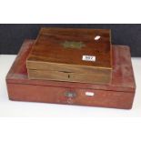 19th century Mahogany Square Jewellery Box, the hinged lid with brass recessed handle opening to