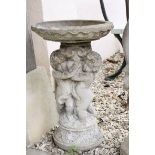 Garden Reconstituted Stone Bird Bath with Cherubs to base, 59cms high