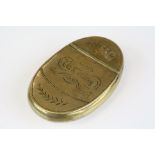 Victorian brass snuff box with hinged lid dated 1880