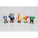 Five lead figures of Rupert the Bear and Friends