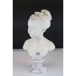 After Jean-Antoine Houdon, Parian Ware Style Bust of a Young Girl, etched to back ' Houdon - Paris -