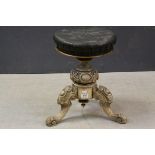 Victorian Adjustable Piano Stool on a Heavily Carved Base