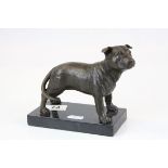 Bronze Staffordshire pitbull terrier on marble base