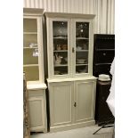 Large Late 19th / Early 20th century Painted Glazed Bookcase Cupboard, the upper section with twin