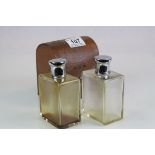 Early 20th century Two Glass Bottle Set in Brown Leather Case