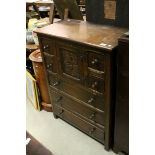 Mid 20th century Oak Jacobean Style Cupboard / Tallboy comprising a Cupboard with Two Faux