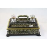 A George IV brass inlaid partners inkstand by Lund of Cornhill