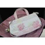 Radley Small Pink Leather Handbag with Stitched Leaf Design and a Flower and Scottie Dog Tag,