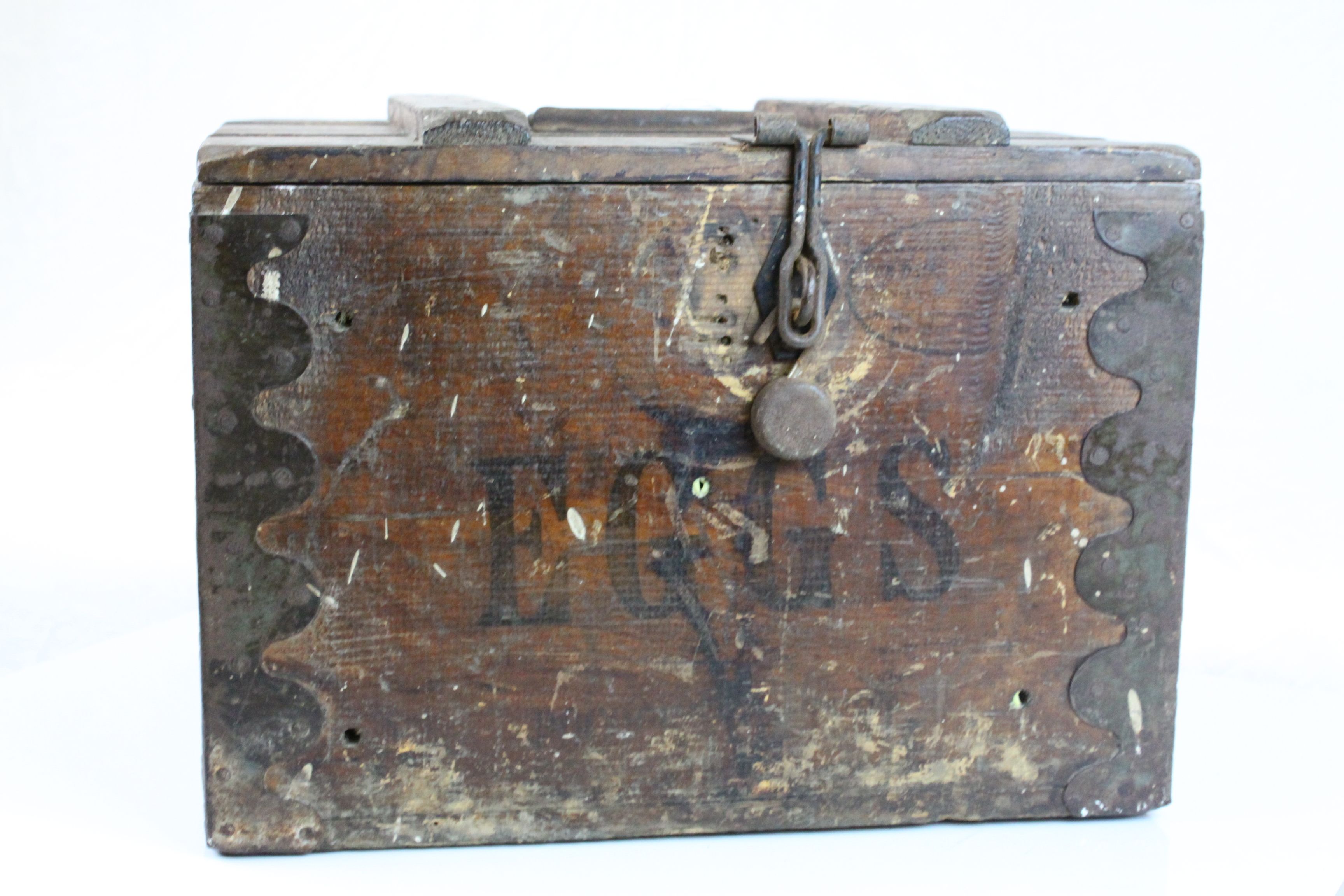 Early 20th century Rustic Pine Egg Box with Iron Fittings, the hinged lid opening to reveal four - Image 2 of 4