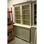 Large Late 19th / Early 20th century Painted Glazed Bookcase Cupboard, the upper section with twin