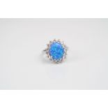Silver CZ and opal dress ring