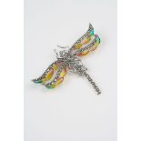 Silver and dragon fly Plique a jour brooch with pendant bail