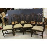 Set of Eight Hepplewhite Style Dining Chairs with Shield Shaped Backs, Pierced Splats and Wheat Corn