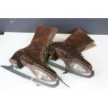 Pair of Early 20th century Swedish Leather Lace Up Ice Skating Boots