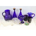 Collection of 19th century and Later Glassware including Bristol Blue, Etched Glass Barrel with Taps