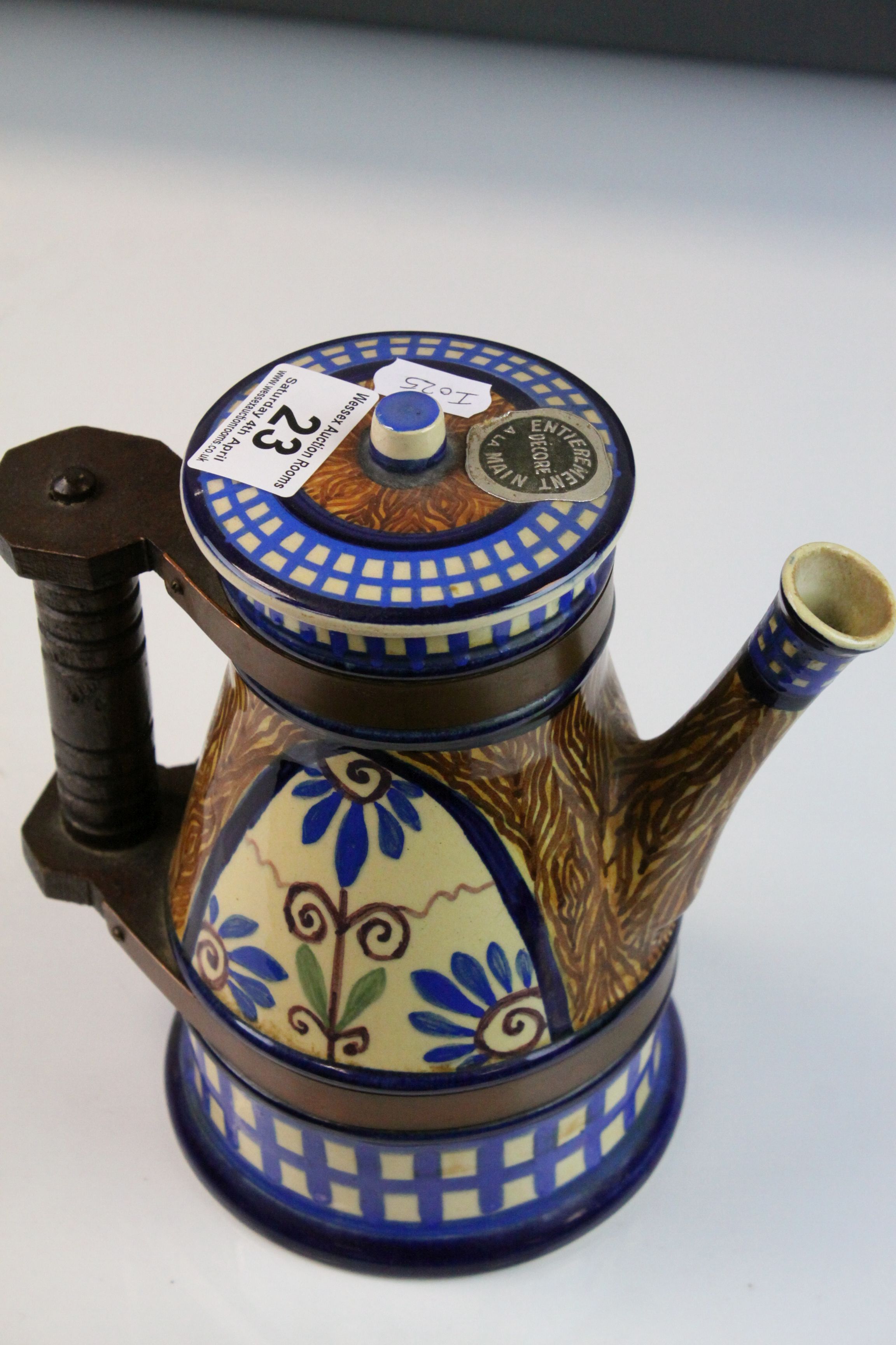 P. Fouillen Quimper Faience Three Piece Coffee Set comprising Coffee Pot, Milk Jug and Lidded - Image 3 of 10