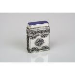 Silver Vesta Case with Blue Agate set to the lid and decorated with Silver Wirework