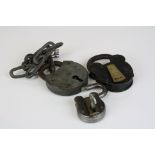 A small selection of old padlocks and keys.