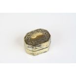 Georgian Style Gilt Metal Patch or Pill Box of Rectangular Form with Canted Corners