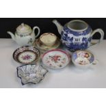 Collection of 18th and 19th century Ceramics including a First Period Worcester Teapot (replaced