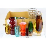 Collection of Studio and Scandinavian Coloured and Clear Glass ware including Linds Hammar,