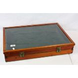 Wooden Framed Table Top Display Cabinet, the hinged lid inset with glass, green velvet lined,