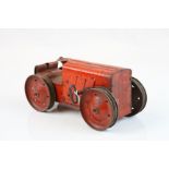 Vintage Clockwork Tri-ang Red Farm Tractor, model No. 2, 20cms long