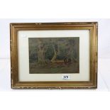 S.Goodwin early 20th Century watercolour donkeys in a woodland setting titled verso New Forest