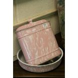 19th / Early 20th century Pink Mottled Enamel Hanging Water Dispenser with Tap 35cms high together