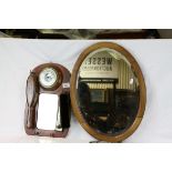 Early 20th century Oval Mahogany Framed Mirror, Wooden Hall Mirror with Clothes Brushes and