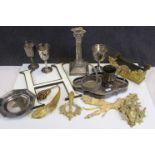 Collection of Metalware including Gilt Metal Plant Trough, Silver Plated Corinthian Column