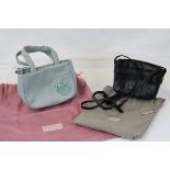 Two Small Radley Leather Handbags including Black Shoulder Bag 15cms wide and Pale Green Handbag,
