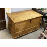 Large antique pine blanket box with drawer beneath