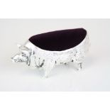 Large silver plated pig pincushion