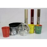 Three Christillium modernist Conrah bud vases a similar bowl and an art glass candle stand. together