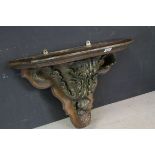 Painted Carved Pine Hanging Shelf / Bracket with Shaped Top and Bracket carved with Scrolling