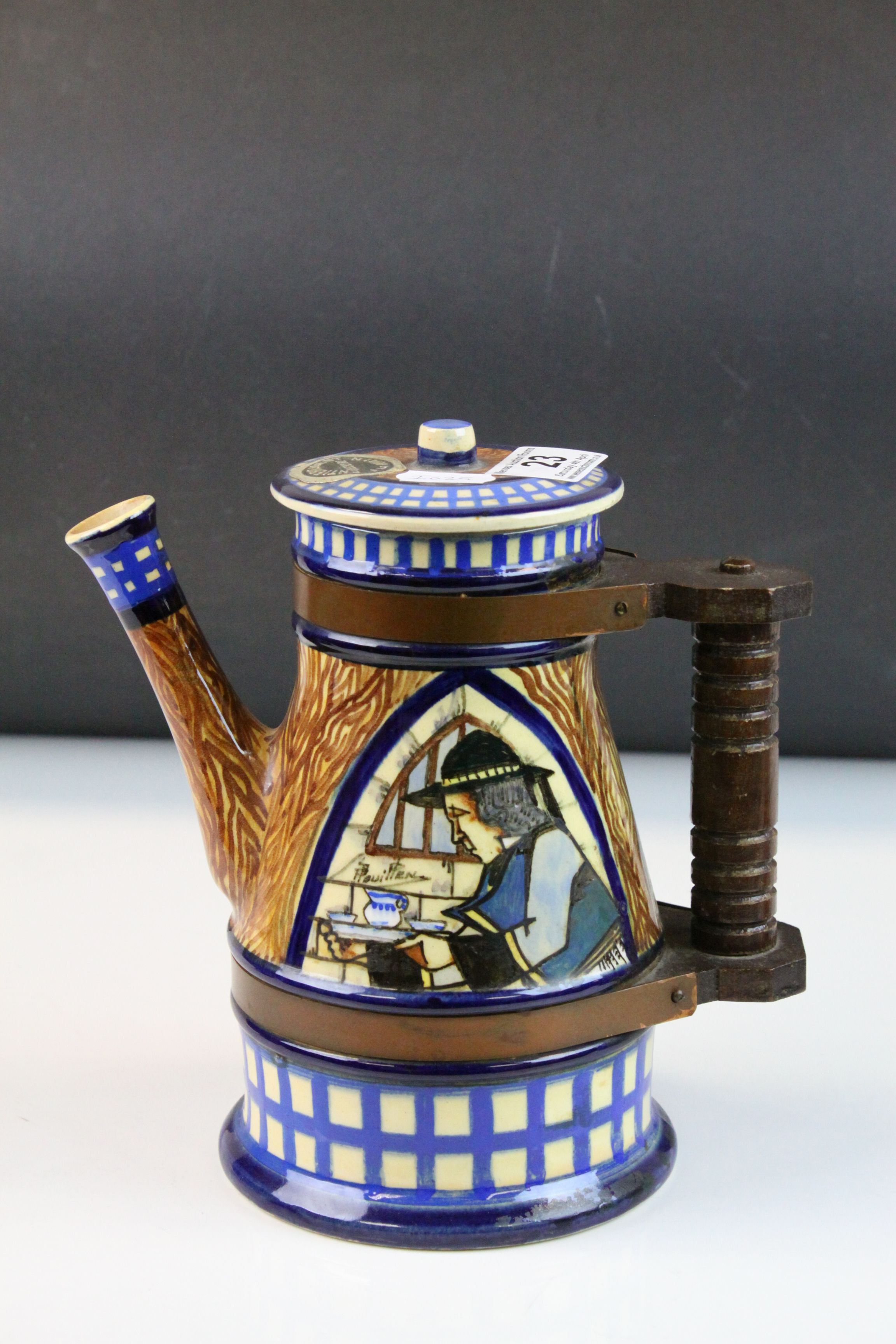 P. Fouillen Quimper Faience Three Piece Coffee Set comprising Coffee Pot, Milk Jug and Lidded - Image 2 of 10