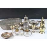 Mixed Lot including Two Glass Inkwells and Various Silverplate including Sugar Shakers