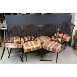 *Eight George III Mahogany Dining Chairs with red and gold stripe seats (two broken) ***Please