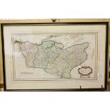 Antique Robert Morden Hand Coloured Engraving Map of Kent, 63cms x 35cms, framed and glazed