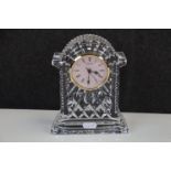 Waterford Crystal Glass Clock, Lismore Pattern, 18cms high