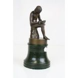 Art Deco bronze sculpture of a seated nude raised on a wooden stand