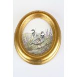 Miniature watercolour of a pair of partridges in an oval gilt frame