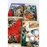 Four boxes of mixed mainly modern costume jewellery.