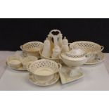Collection of Leedsware Classical Creamware Ceramics including a Chestnut Basket and Stand, Two