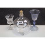 Three Items of Glass including a 19th century Wasp Catcher, Etched and Cut Glass Thistle Shaped