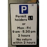 Circa 1990s metal roadside 'Permit Holders' only parking sign