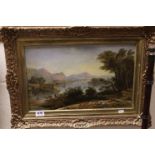 English School, Italianate river landscape, oil on panel bearing signature A Wilson, 28 x 46cm
