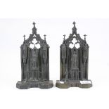Pair of antique bronze/brass bookends in the form of church memorials to a knight