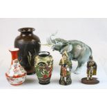 Mixed Lot of Ceramics including Royal Dux Elephant, 24cms high, Poole Aegean Plate, Japanese
